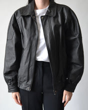 Load image into Gallery viewer, Black Leather Bomber Jacket
