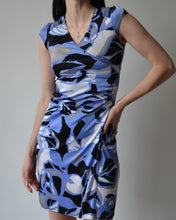 Load image into Gallery viewer, Vintage Blue Floral Satin Dress
