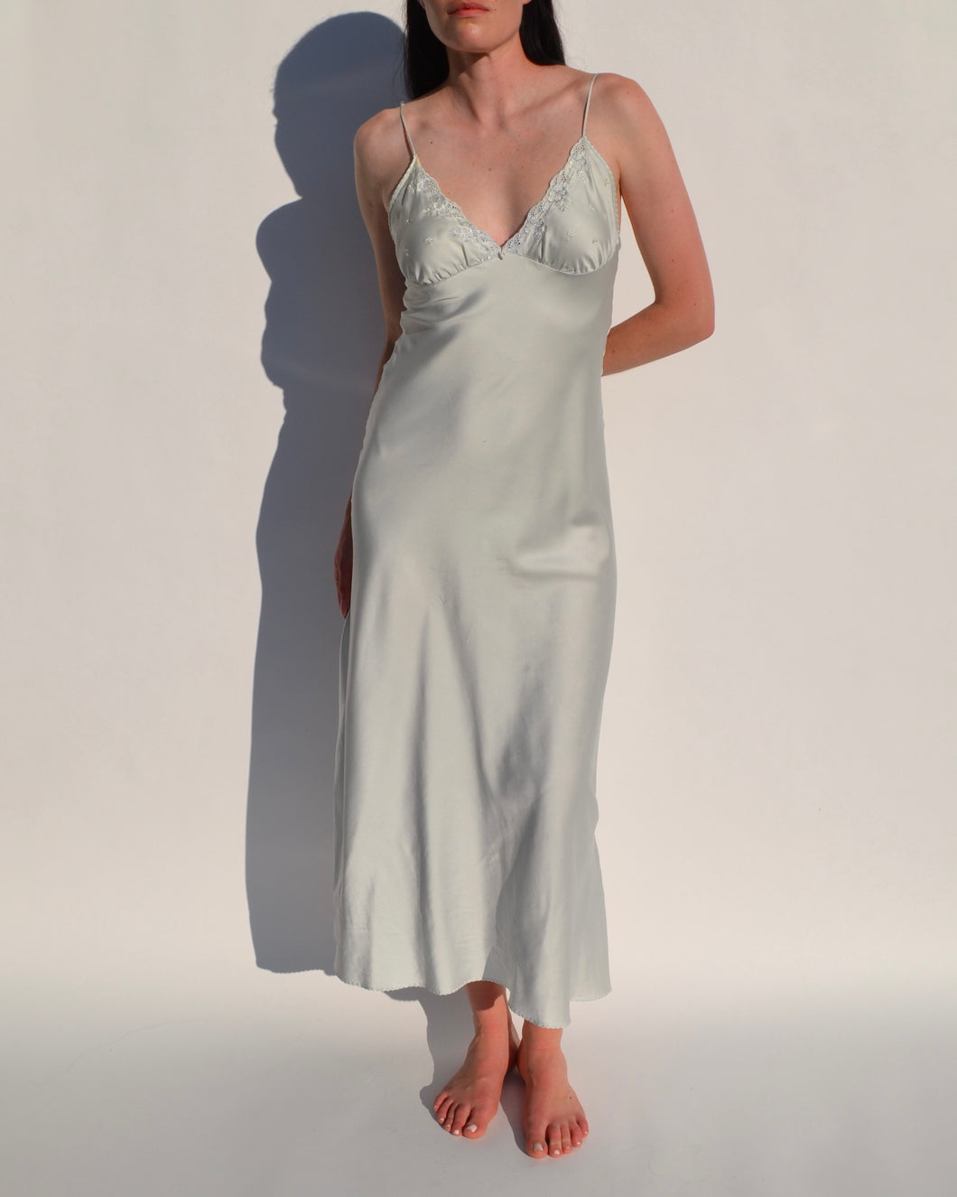 Pale Green Vintage Satin Slip Dress