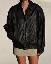 Load image into Gallery viewer, Vintage Black Leather Bomber Jacket

