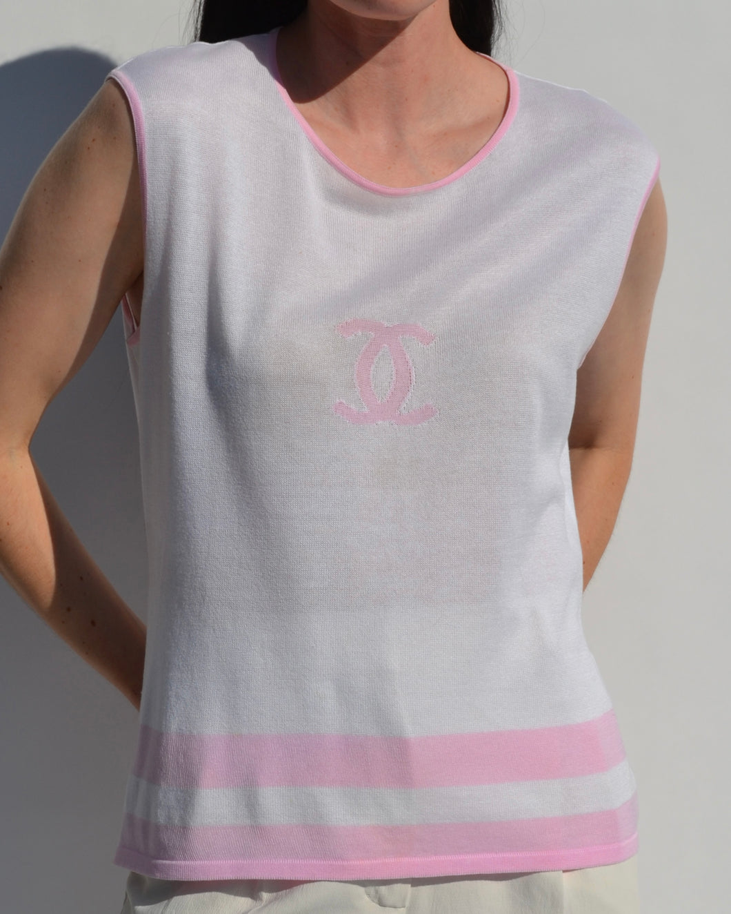 Chanel Circa 2000 White & Pink Knit Top