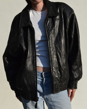 Load image into Gallery viewer, Vintage Black Leather Bomber Jacket
