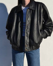 Load image into Gallery viewer, Vintage Black Leather Bomber Jacket

