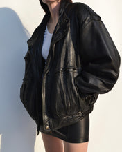 Load image into Gallery viewer, Vintage Black Leather Bomber Jacket
