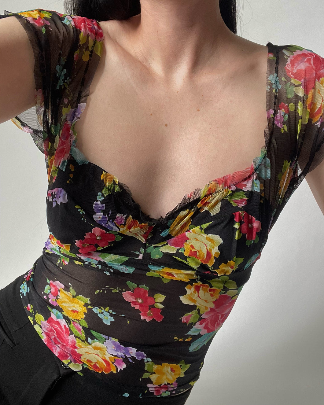 Roberto Cavalli Sheer Floral Top