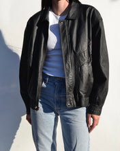 Load image into Gallery viewer, Vintage Black Leather Bomber Jacket
