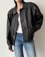 Load image into Gallery viewer, Vintage Black Leather Bomber Jacket
