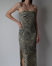 Load image into Gallery viewer, Vintage Strapless Psychedelic Sequin Maxi Dress
