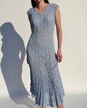 Load image into Gallery viewer, Vintage Sheer Blue Lace Maxi Dress
