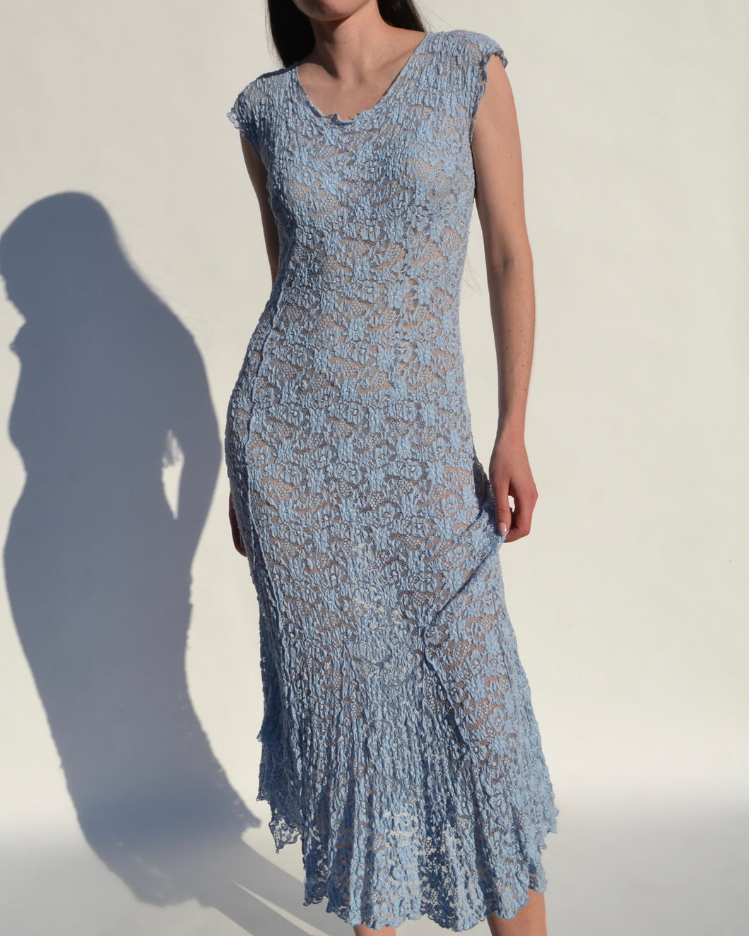 Vintage Sheer Blue Lace Maxi Dress
