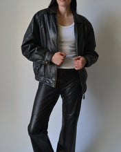 Load image into Gallery viewer, Black Leather Bomber Jacket
