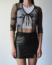 Load image into Gallery viewer, Vintage Black Sheer Lace Tie Up Top
