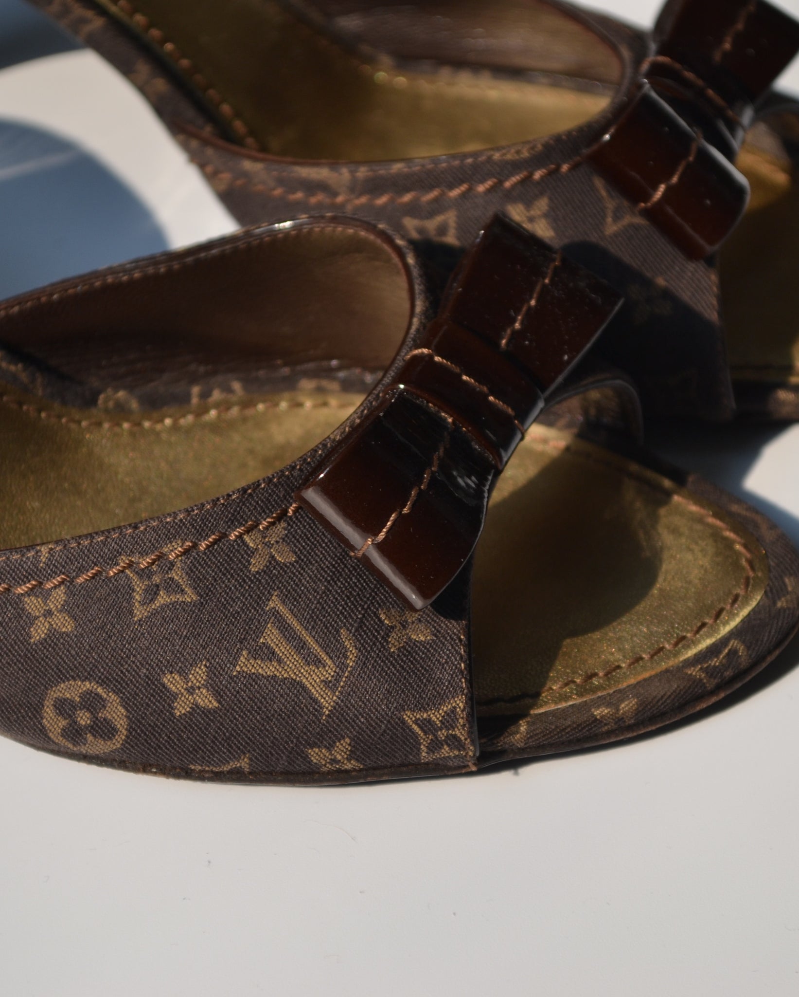 Louis Vuitton Brown Leather and Monogram Canvas Slide Sandals Size