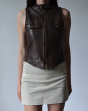 Load image into Gallery viewer, Brown Leather Sleeveless Moto Vest
