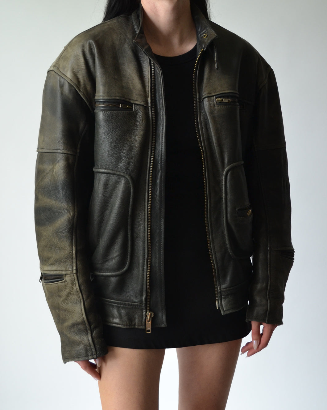 Distressed Leather Motorcycle Jacket