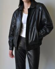 Load image into Gallery viewer, Black Leather Bomber Jacket

