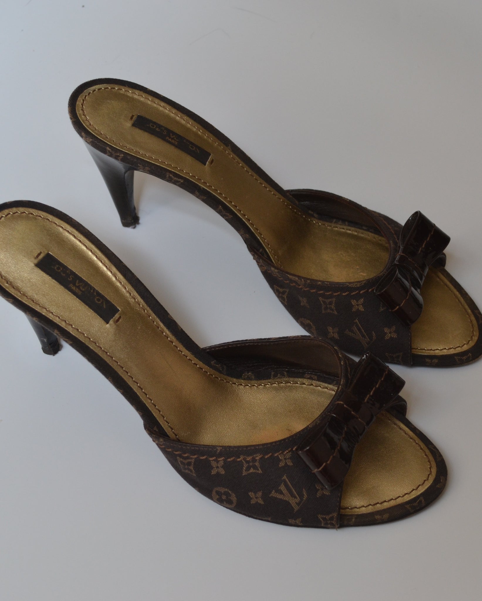 Louis Vuitton Brown Leather and Monogram Canvas Slide Sandals Size 36
