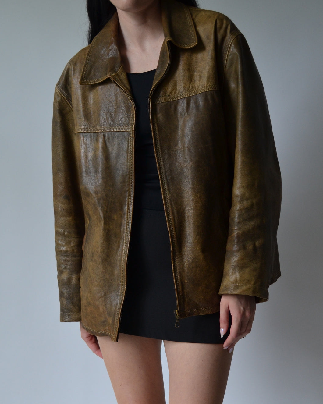 Danier Tan Distressed Leather Jacket