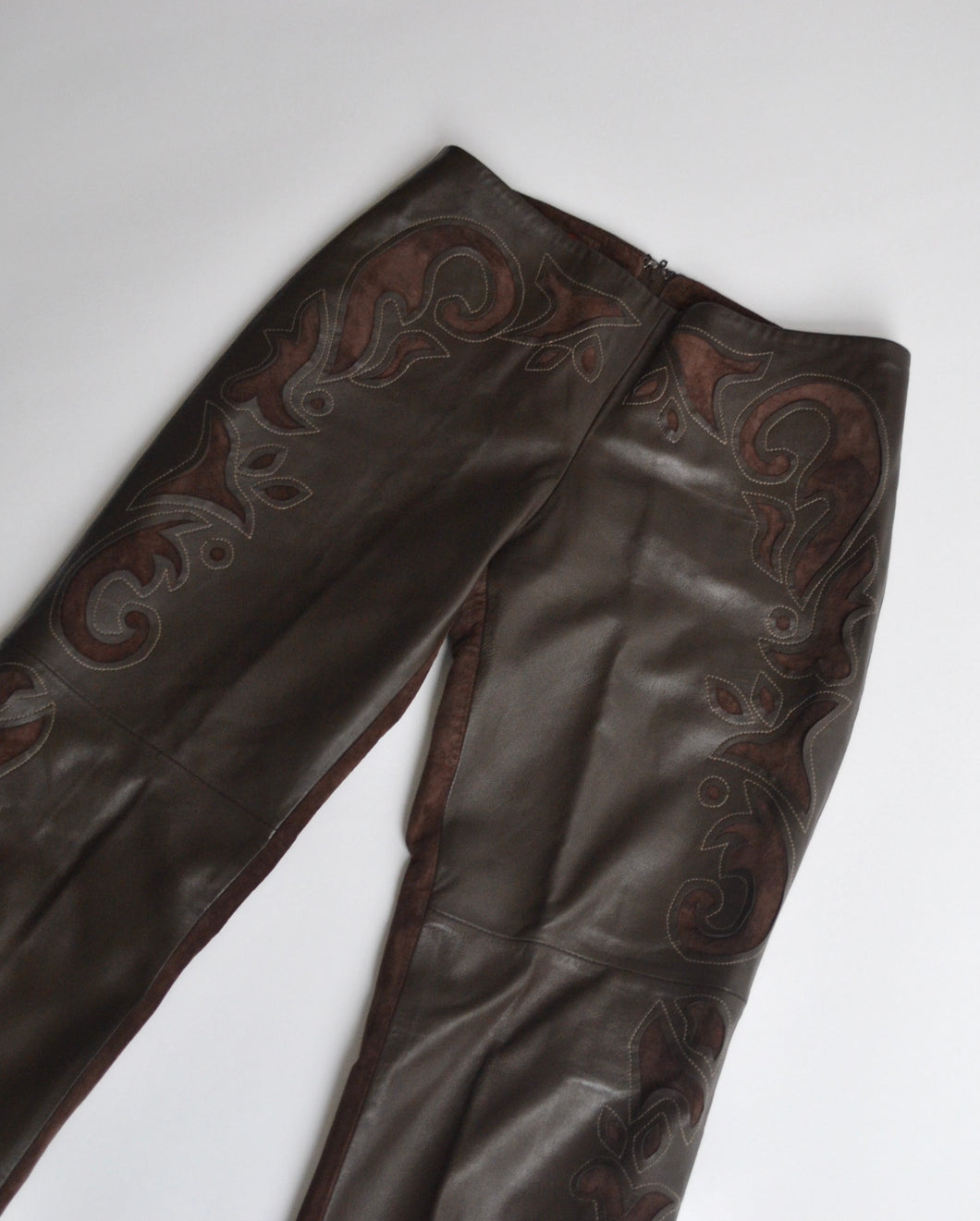 Vintage Brown Danier Patterned Leather Pants