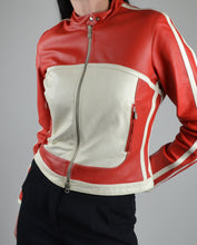 Load image into Gallery viewer, Red &amp; White Double Zip Danier Leather Jacket
