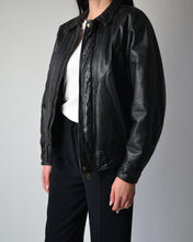 Load image into Gallery viewer, Vintage Black Leather Bomber Jacket
