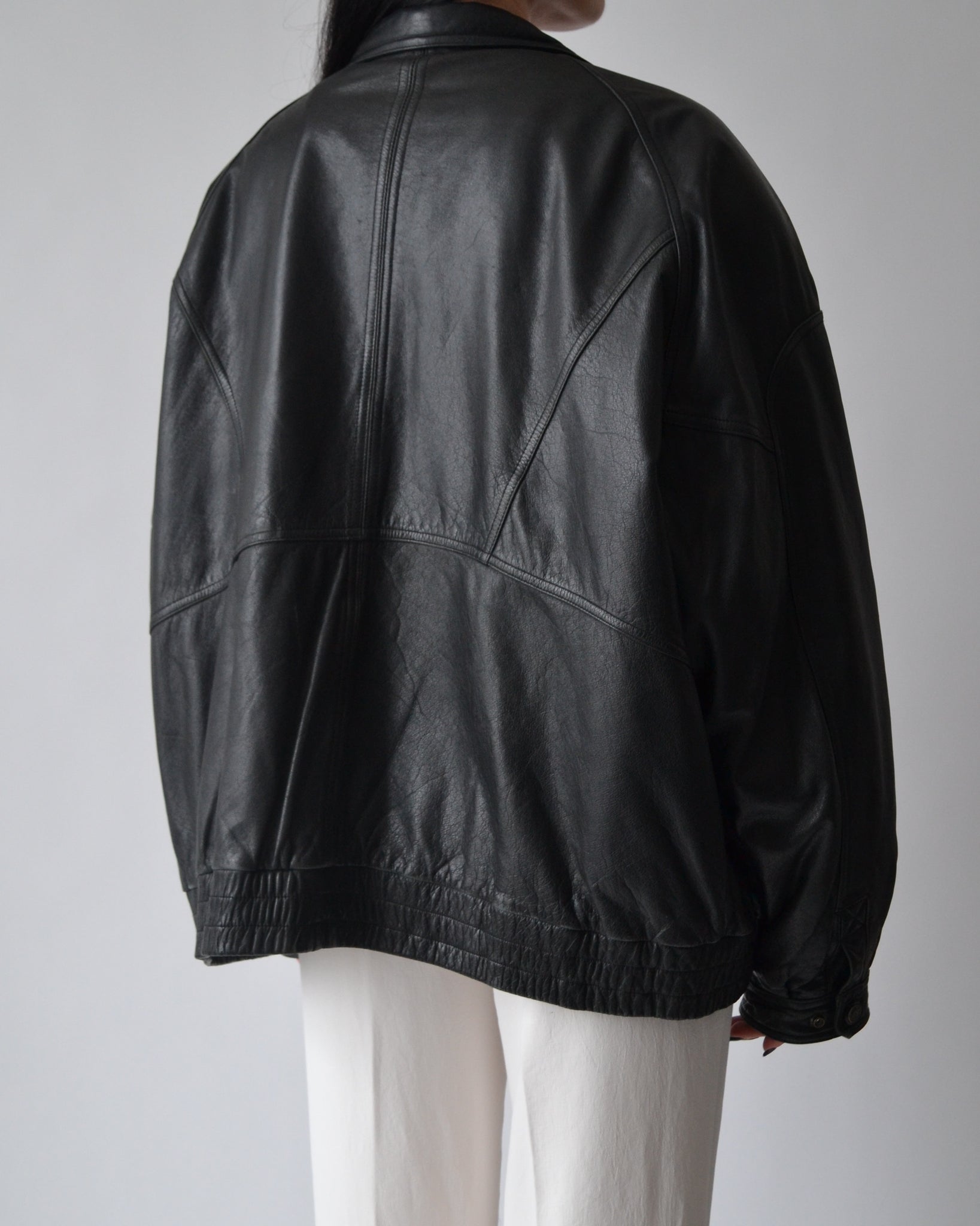Leather Bomber Jacket - Vintage black - Ladies