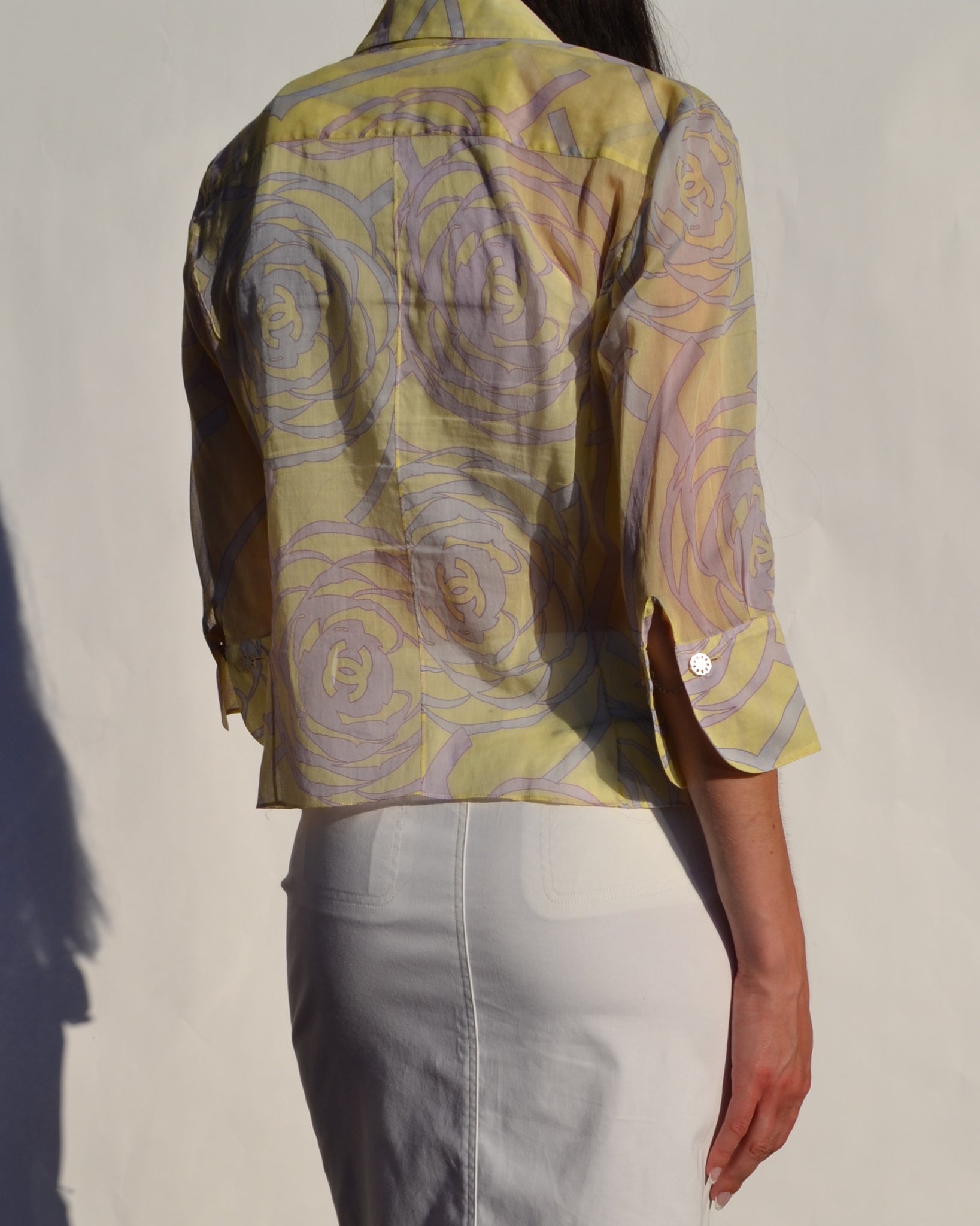 Authentic Chanel Yellow Sheer Button Up Blouse – 23 Lux