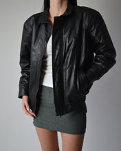 Load image into Gallery viewer, Distressed Black Leather Bomber Jacket
