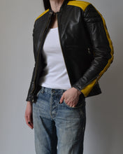 Load image into Gallery viewer, Black &amp; Yellow Motorcycle Leather Jacket
