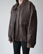 Load image into Gallery viewer, Brown Distressed Leather Bomber
