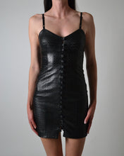 Load image into Gallery viewer, Vintage Black Button Up Leather Mini Dress
