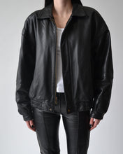 Load image into Gallery viewer, Black Leather Bomber Jacket
