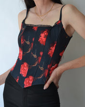 Load image into Gallery viewer, Vintage Red Floral Corset Top
