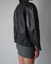 Load image into Gallery viewer, Distressed Black Leather Bomber Jacket
