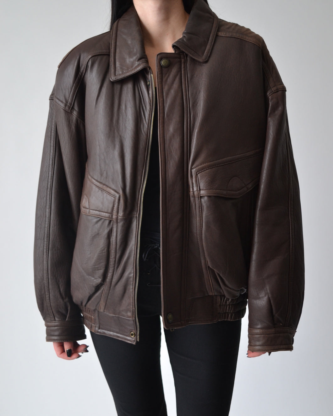 Brown Distressed Leather Bomber