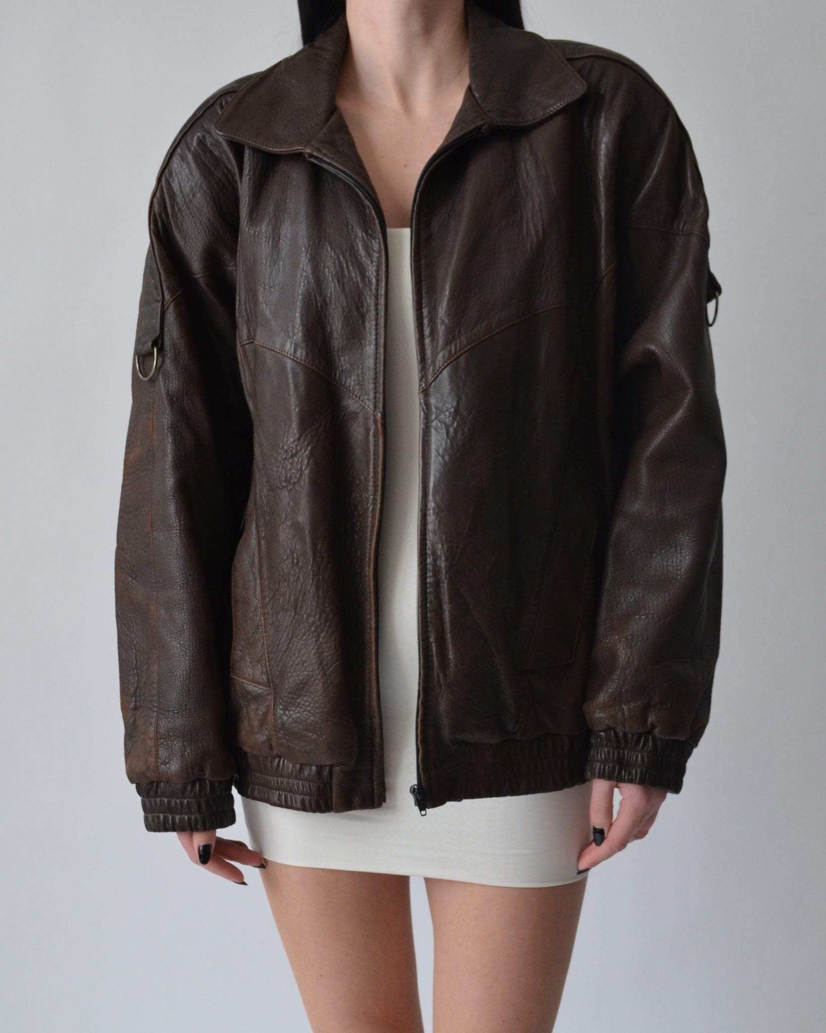 Vintage Brown Leather Bomber Jacket – 23 Lux