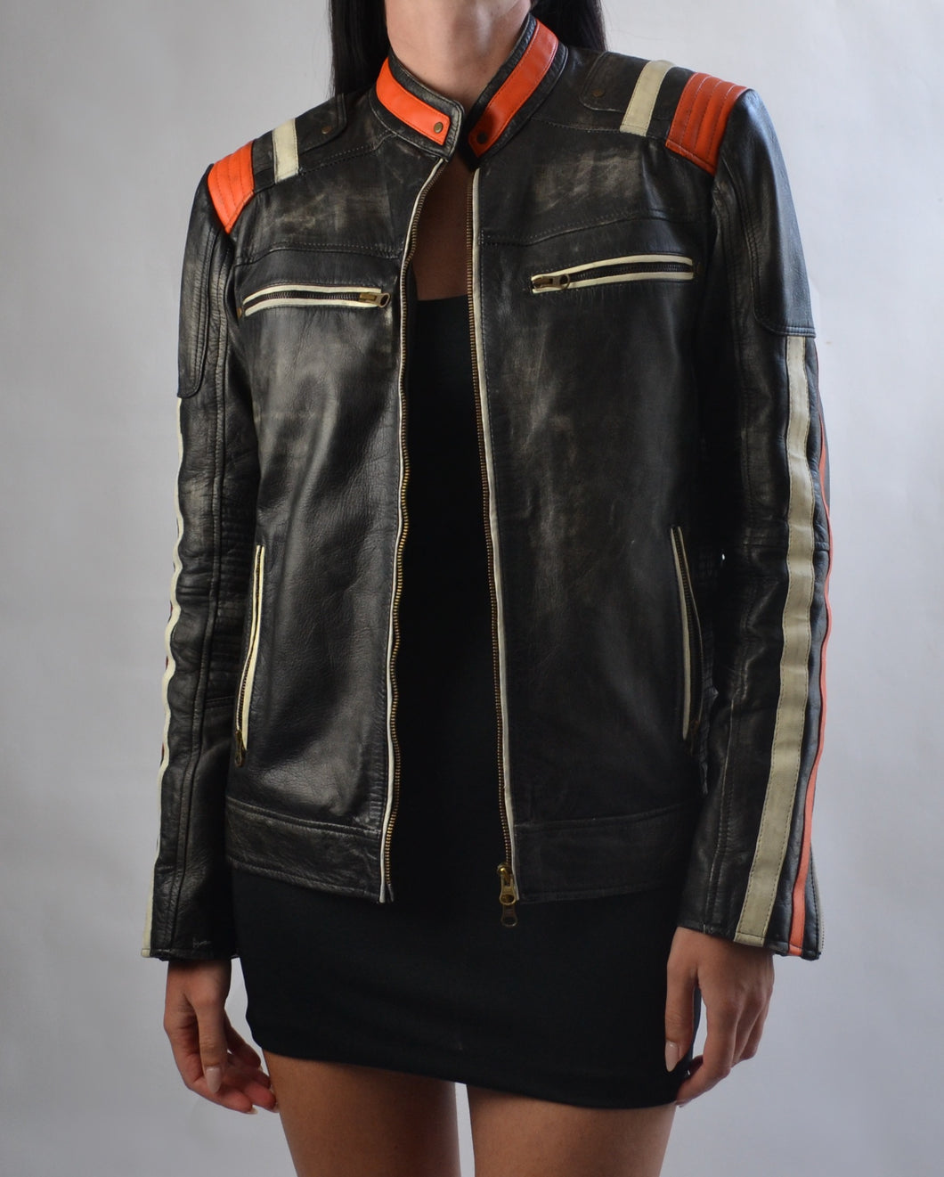 Distressed Leather Motorcycle Jacket