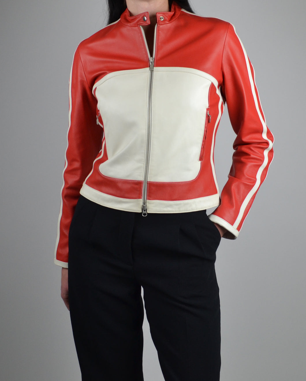 Red & White Double Zip Danier Leather Jacket