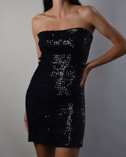 Load image into Gallery viewer, Vintage Midnight Blue Strapless Sequin Dress
