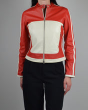 Load image into Gallery viewer, Red &amp; White Double Zip Danier Leather Jacket
