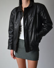 Load image into Gallery viewer, Distressed Black Leather Bomber Jacket
