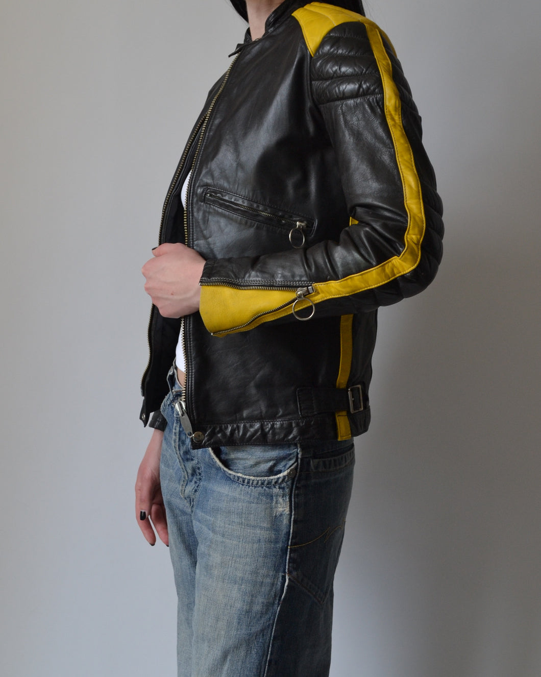 Black & Yellow Motorcycle Leather Jacket