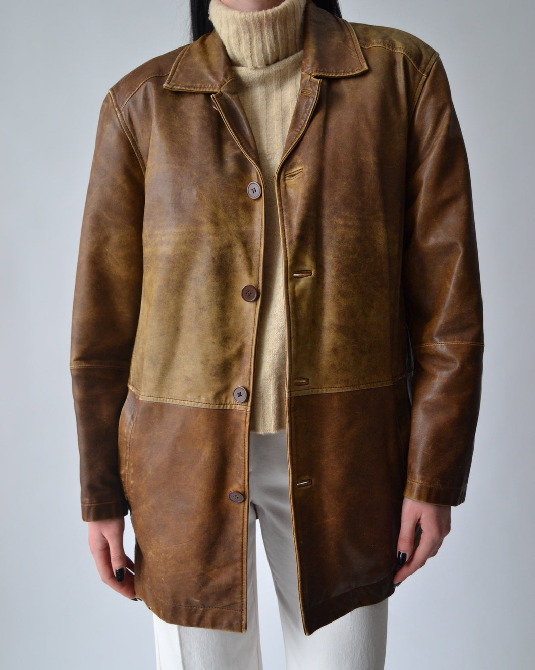 Tan Distressed Leather Jacket