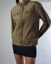 Load image into Gallery viewer, Beige Suede Leather Moto Jacket
