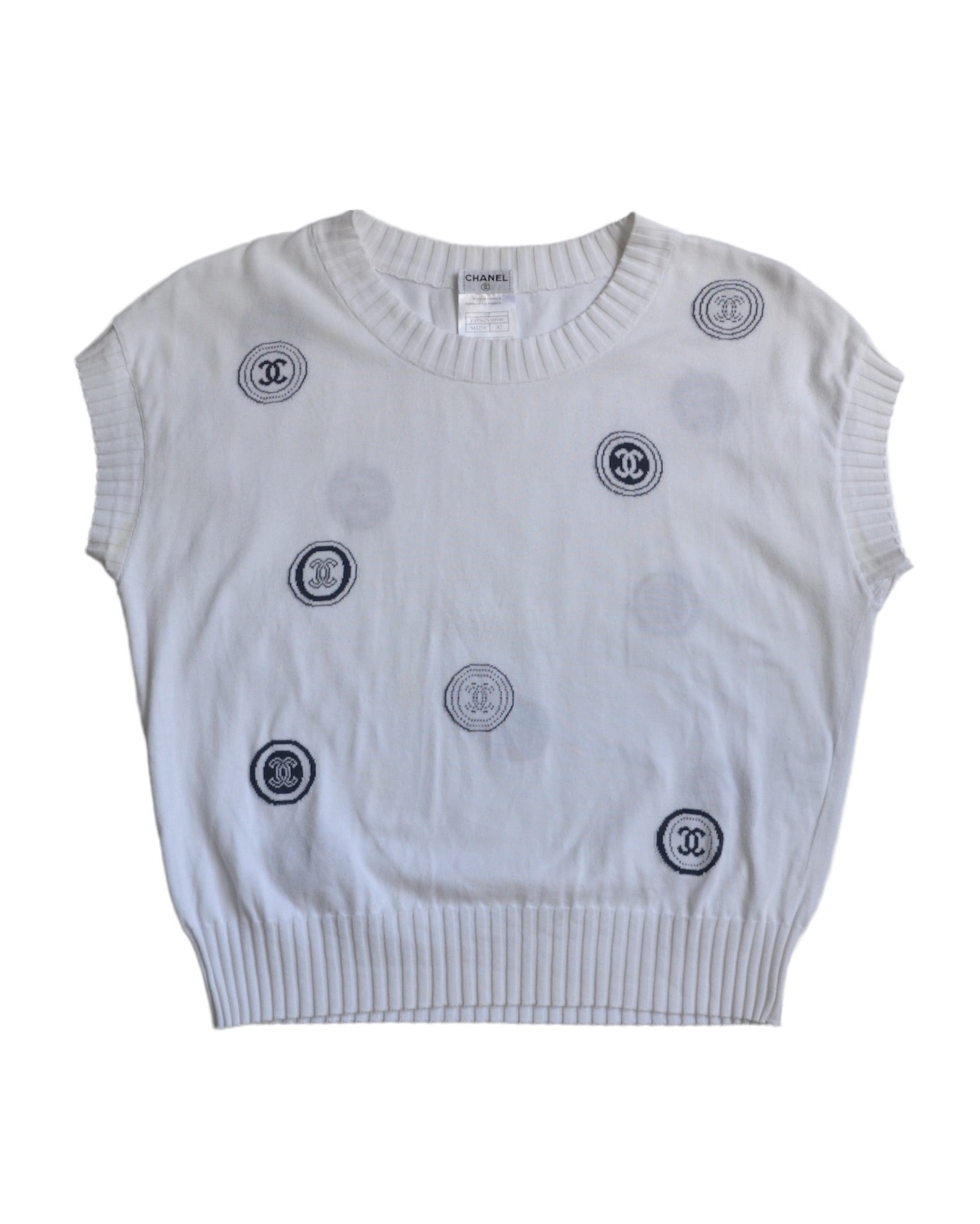 CHANEL 03P viscose knit CC logo front turtleneck 3/4 sleeve sweater top  FR42 L