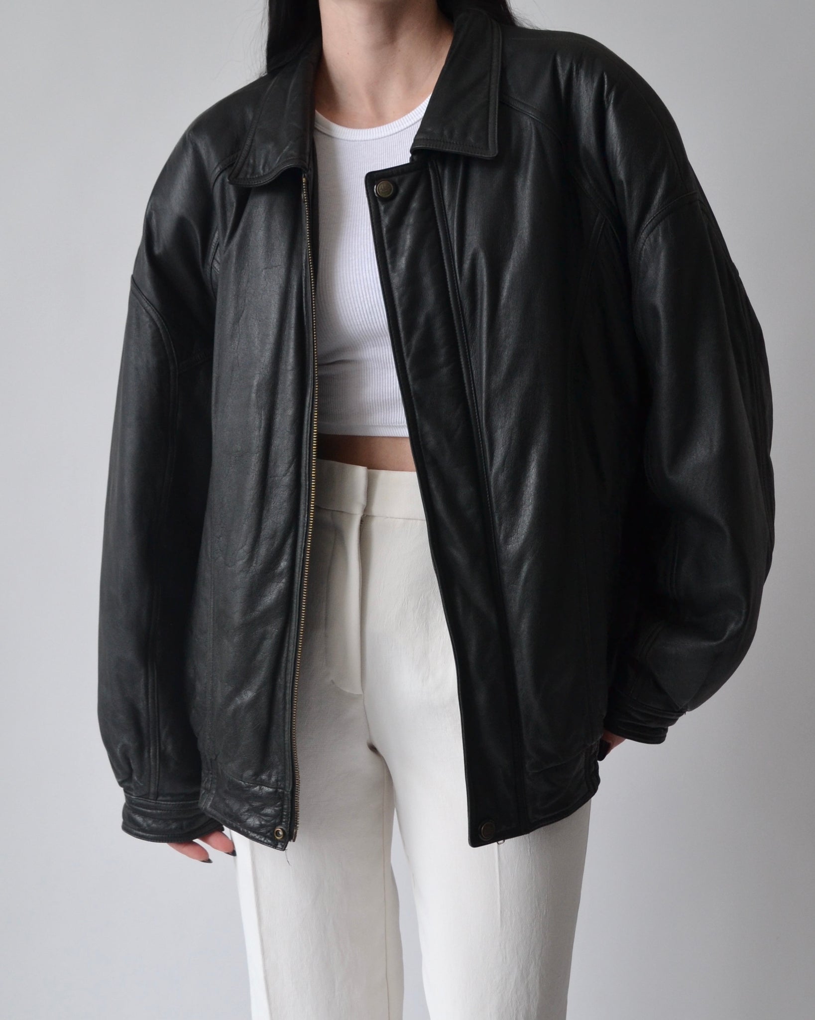 Vintage Black Leather Bomber Jacket –  Lux